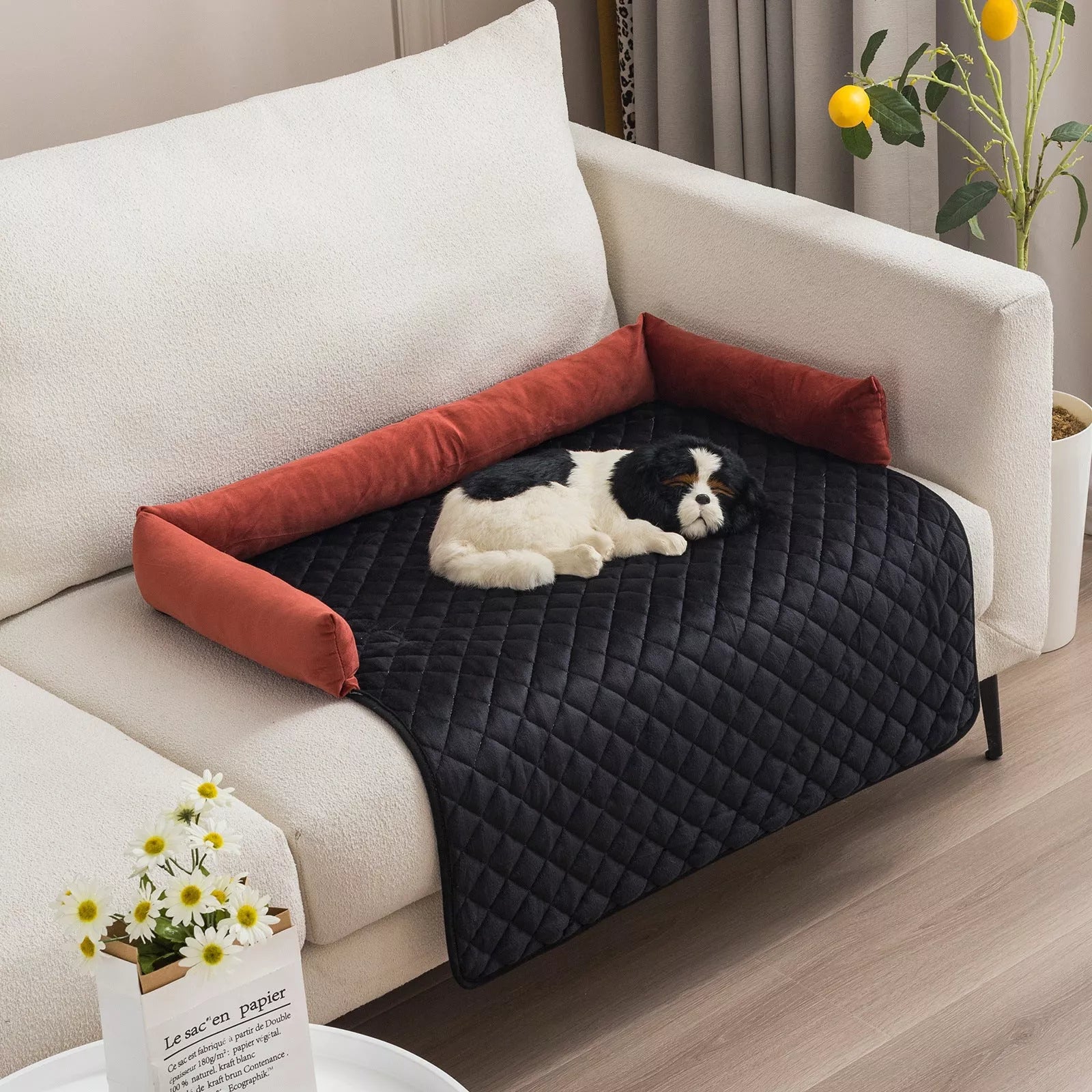 Curved design pet sofa bed for large dogs with removable plush cushion
