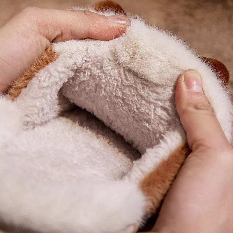 Fluffy cat slippers with non-slip sole in various colors for indoor comfort