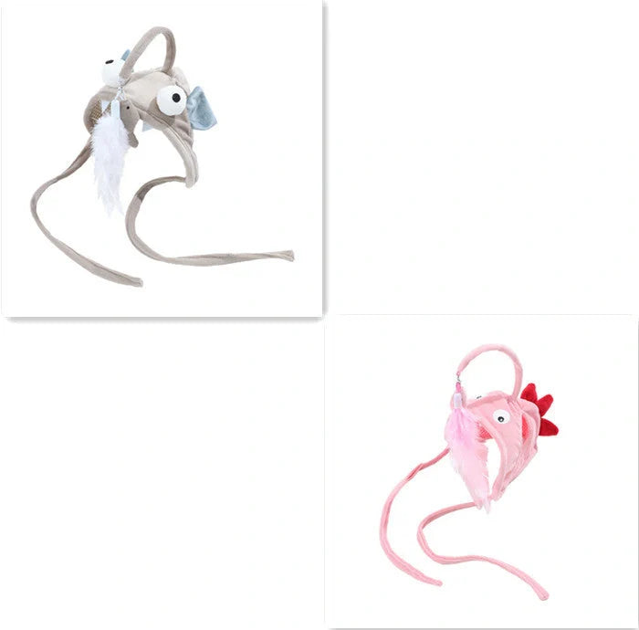 Adjustable head-wearing feather cat toy stick in various colors for indoor play