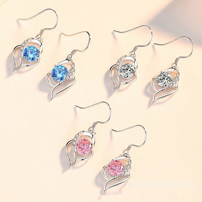 Heart-shaped ear hooks with micro inlaid zircon stones in three colour options