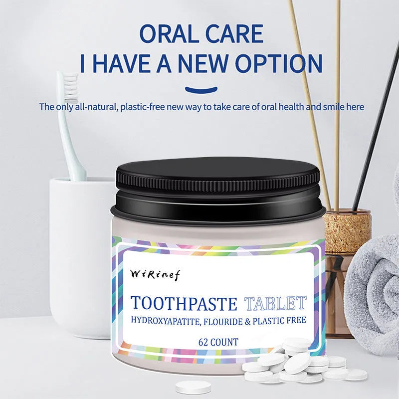 62 solid toothpaste tablets in a container for portable oral hygiene, mint flavour, TP19 variant