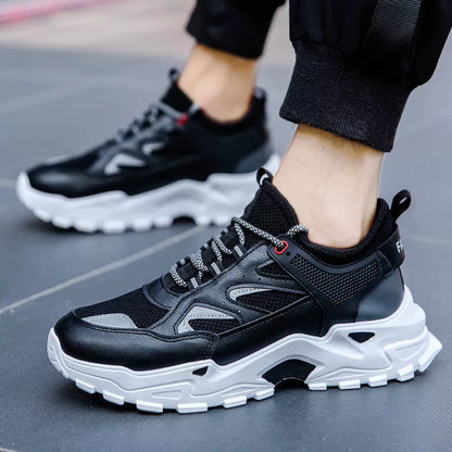 Four Seasons Sports Daddy Shoes in white, grey, and black with breathable mesh design