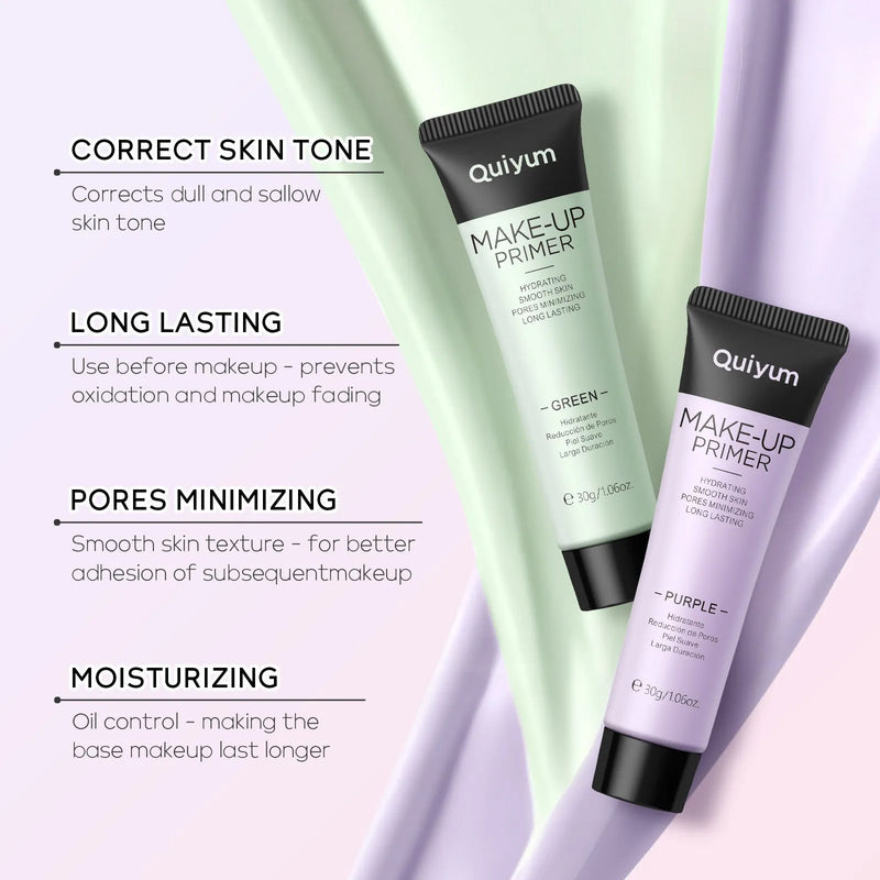 Moisturising makeup primer colour correcting cream with 30g lightweight formula available in 4 colour-correcting shades including purple, pink and green in convenient compact packaging