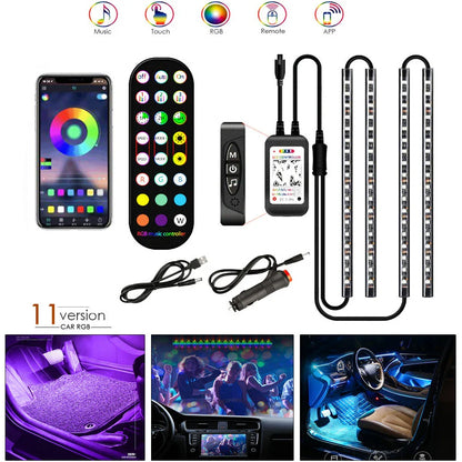 Stylish decorative car interior LED lights with wireless remote control and music-sync feature for customizable ambient lighting