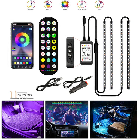Stylish decorative car interior LED lights with wireless remote control and music-sync feature for customizable ambient lighting