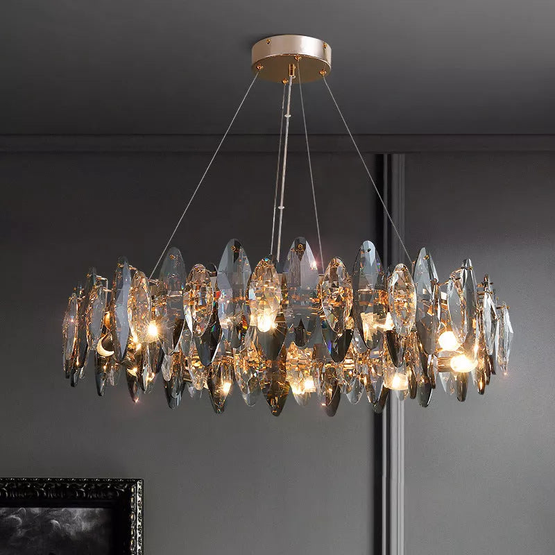 Modern minimalist K9 crystal chandelier with three-color light options