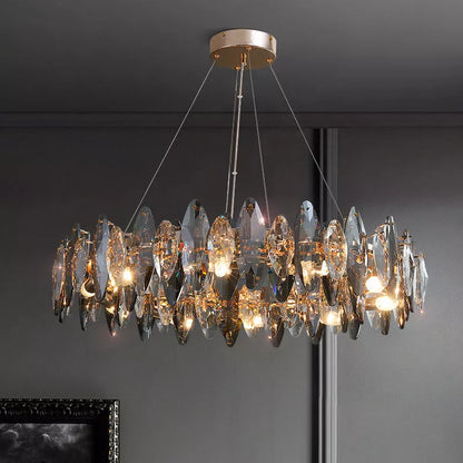 Modern minimalist K9 crystal chandelier with three-color light options