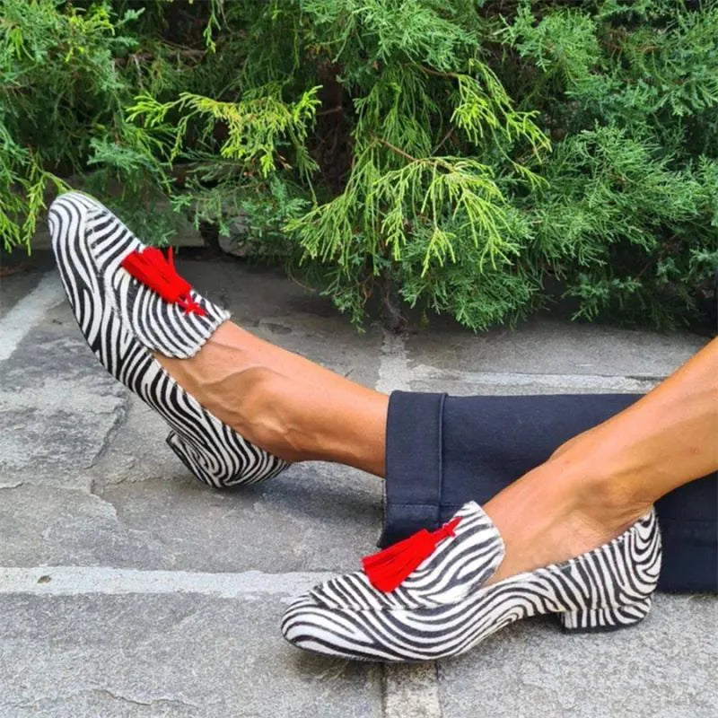 Women's leopard print low-cut casual loafers with flat heel and round toe, sizes 34-43