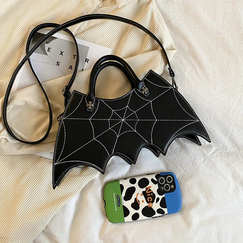 Stylish Halloween spider web crossbody bag in various colors, including black, white, brown, pink, and purple