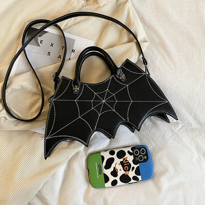 Stylish Halloween spider web crossbody bag in various colors, including black, white, brown, pink, and purple