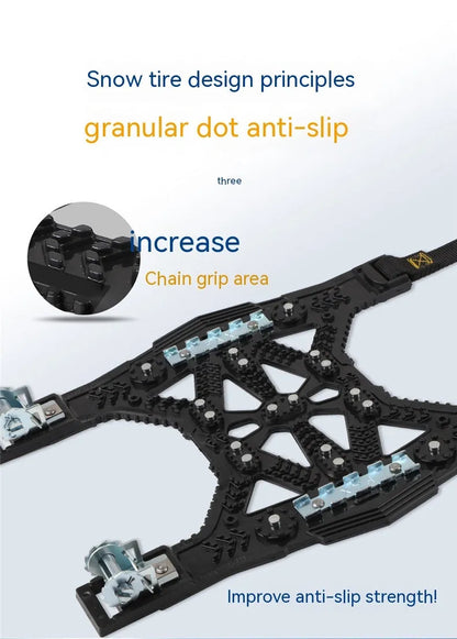 Universal steel plate tire chains for cars and SUVs with installation tools and accessories