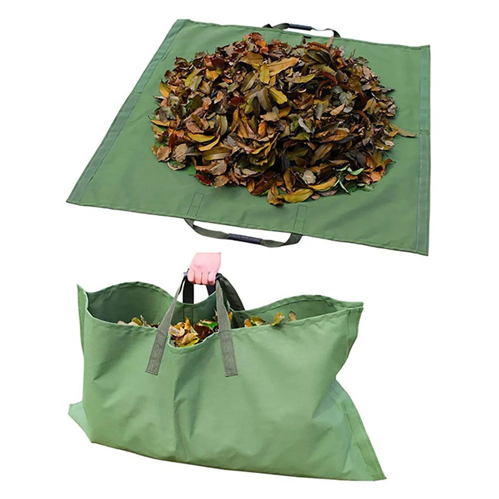 Heavy duty recyclable garden tote for yard waste, green color, with hook-and-loop fasteners