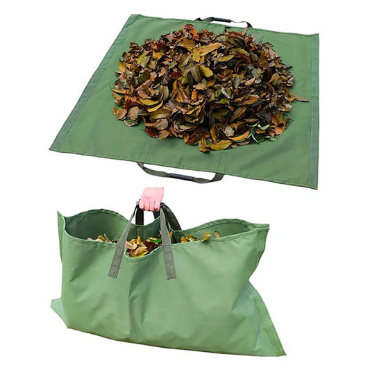 Heavy duty recyclable garden tote for yard waste, green color, with hook-and-loop fasteners
