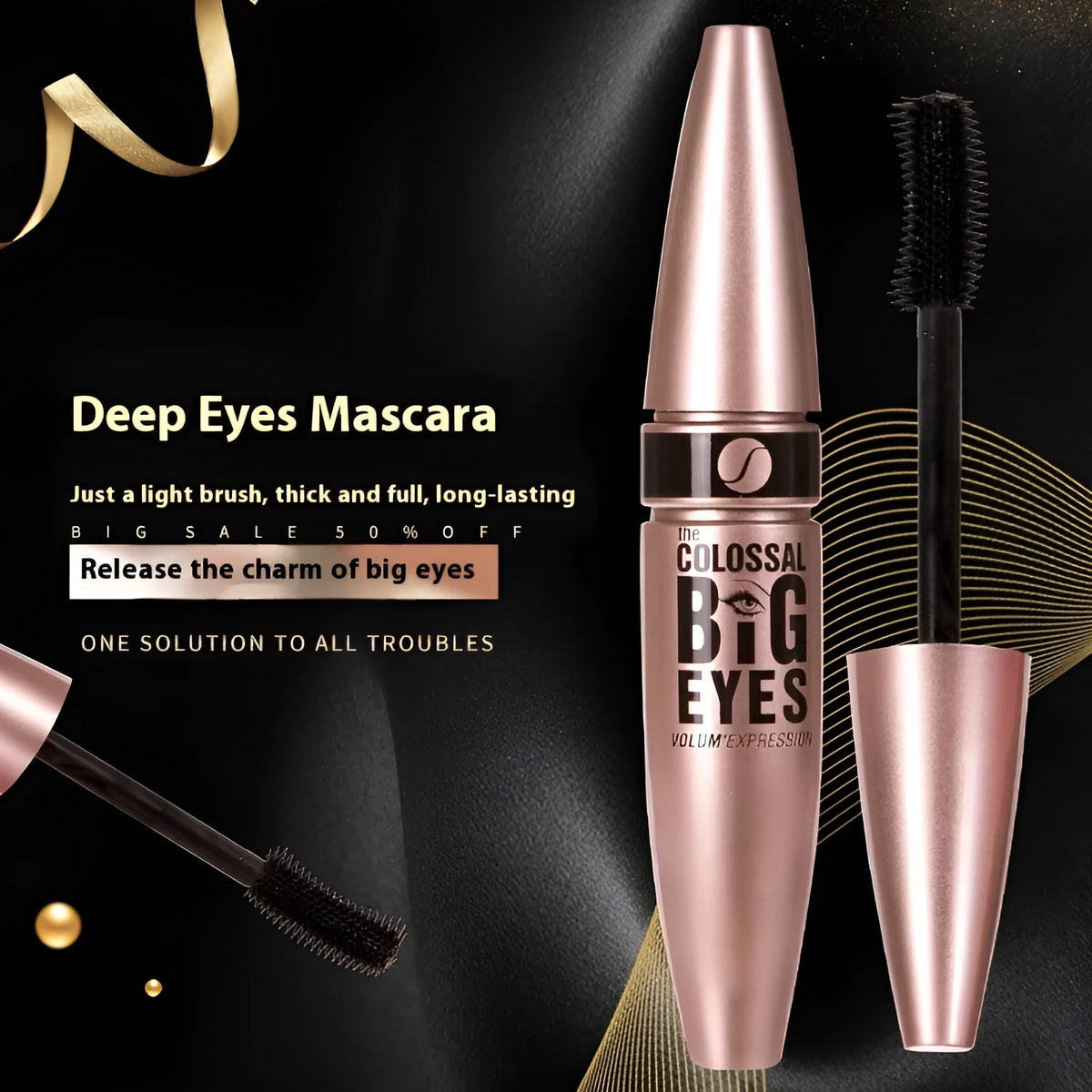 Black sweatproof waterproof long curling mascara, 12ml, smudge-proof shaping formula
