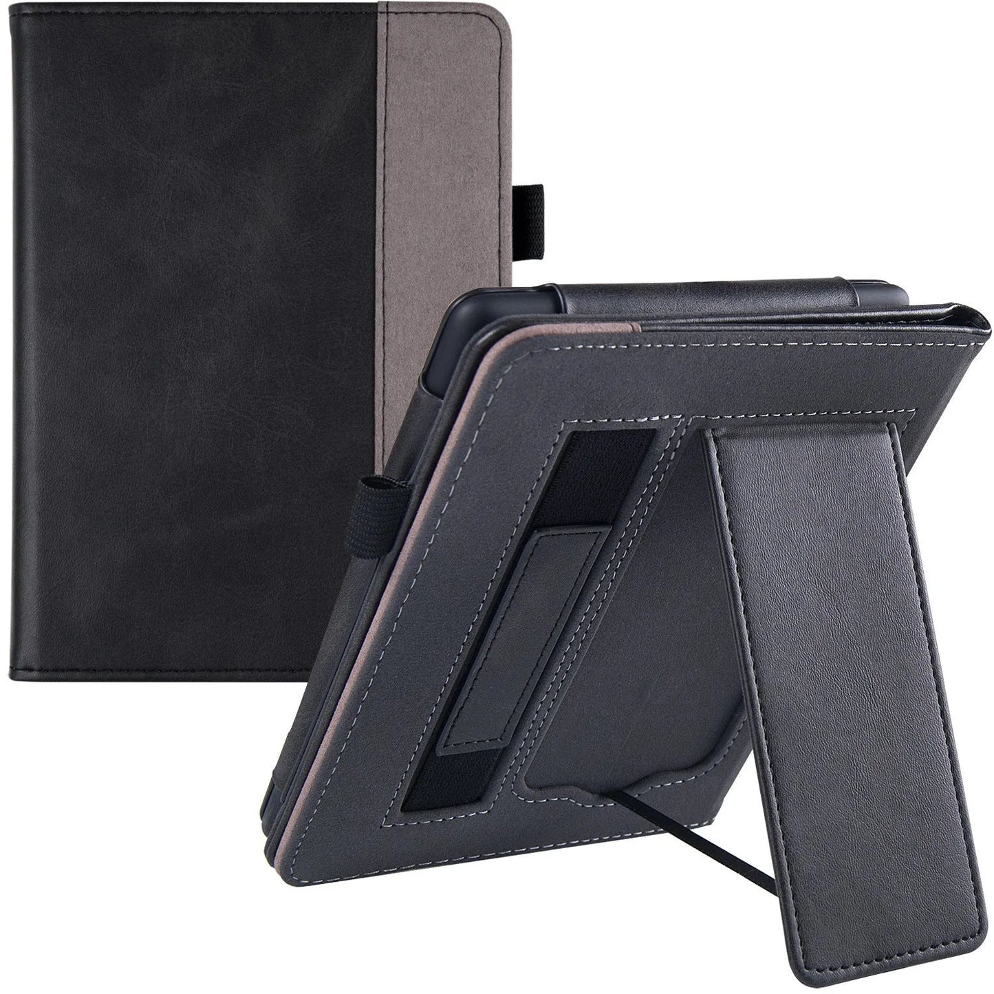 Leather case with wrist splint bracket for Kindle Paperwhite 5 e-reader in various colours and designs