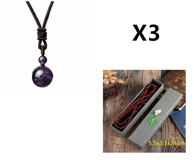 16mm natural obsidian pendant amethyst necklace with adjustable length and geometric design