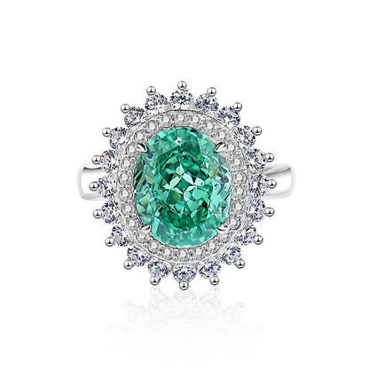 S925 silver emerald ring with palaibahao inlaid high carbon diamond, geometric design with elliptical elements