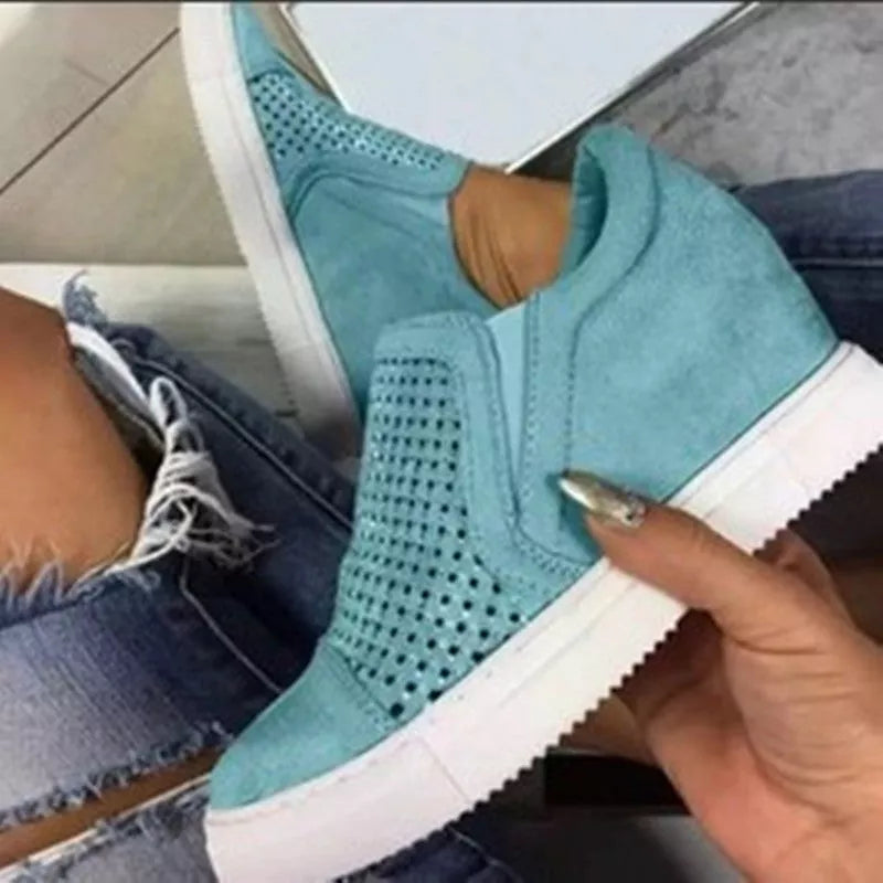 Idle Rhinestone Hollow Loafers for Women in black, purple, grey, and light blue with high heel and waterproof platform