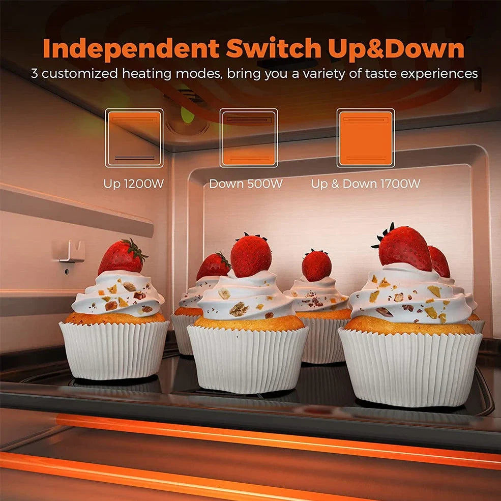 White 15L stainless steel air oven with touch panel, 1700W heating, 33cm x 37cm x 38cm dimensions