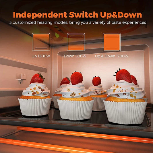 White 15L stainless steel air oven with touch panel, 1700W heating, 33cm x 37cm x 38cm dimensions