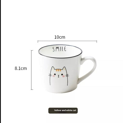 Ceramic coffee cup with cartoon cat design, perfect for couples and coffee enthusiasts