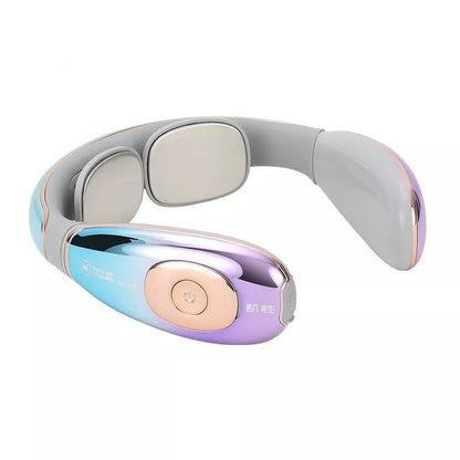 Rechargeable neck massager in white, bright blue, or sapphire blue with handheld remote control