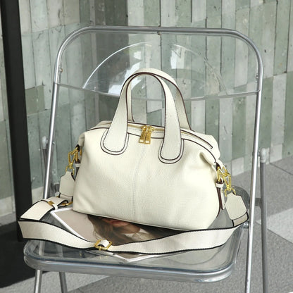 Women's genuine leather cross-body shoulder bag in horizontal square design with multiple internal compartments