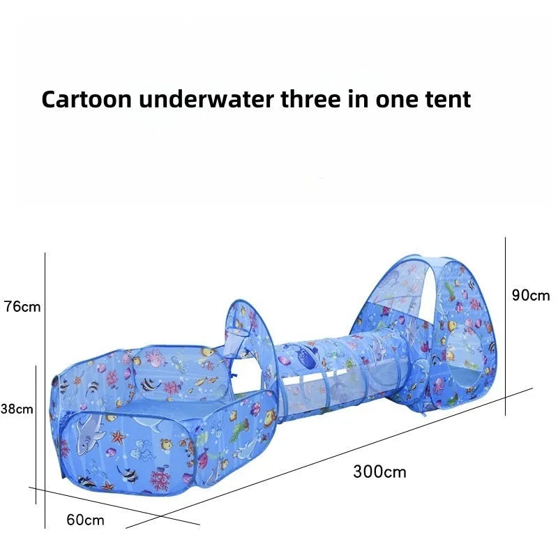 Underwater World children's three-in-one play tent with ball pool and tunnel in cartoon marine design