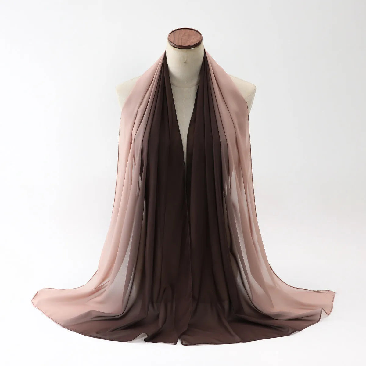 Women's chiffon bubble towel scarf in ethnic pattern showing draped length of 175 cm