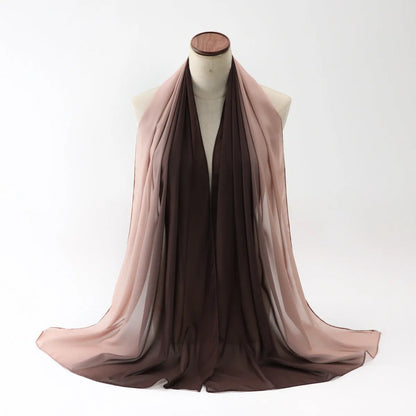 Women's chiffon bubble towel scarf in ethnic pattern showing draped length of 175 cm