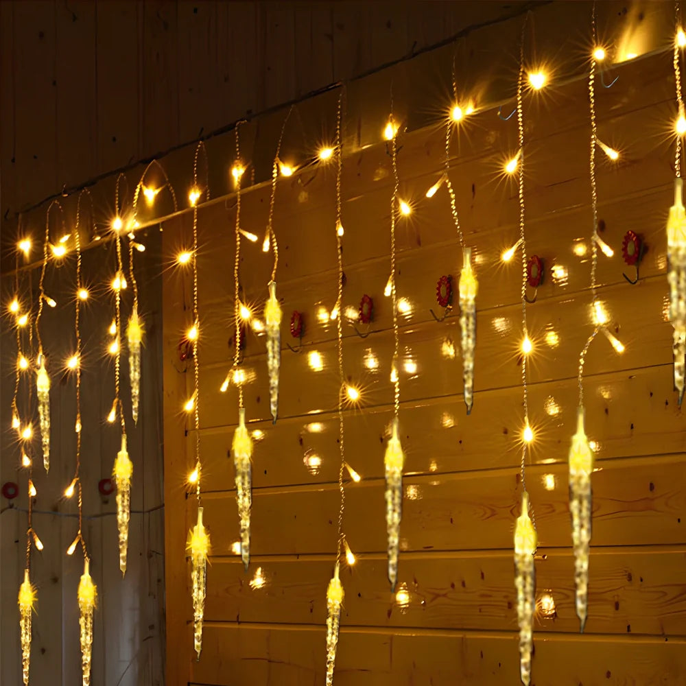 3.5m LED icicle light string with 96 lamps in varying 30cm, 40cm, 50cm lengths and 8 lighting modes