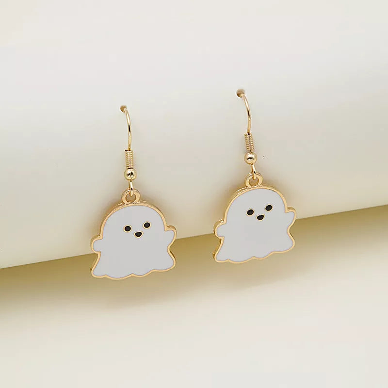 Halloween pumpkin oil drip alloy earrings with geometric design