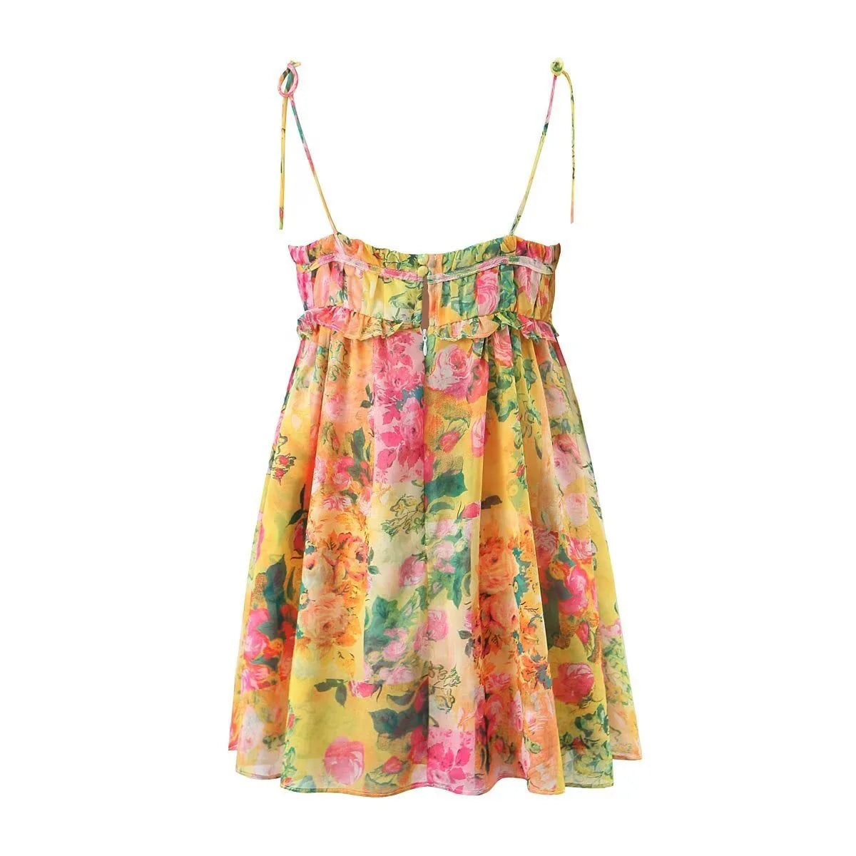 Elegant floral suspender dress with adjustable straps and A-line silhouette, perfect for summer fashion