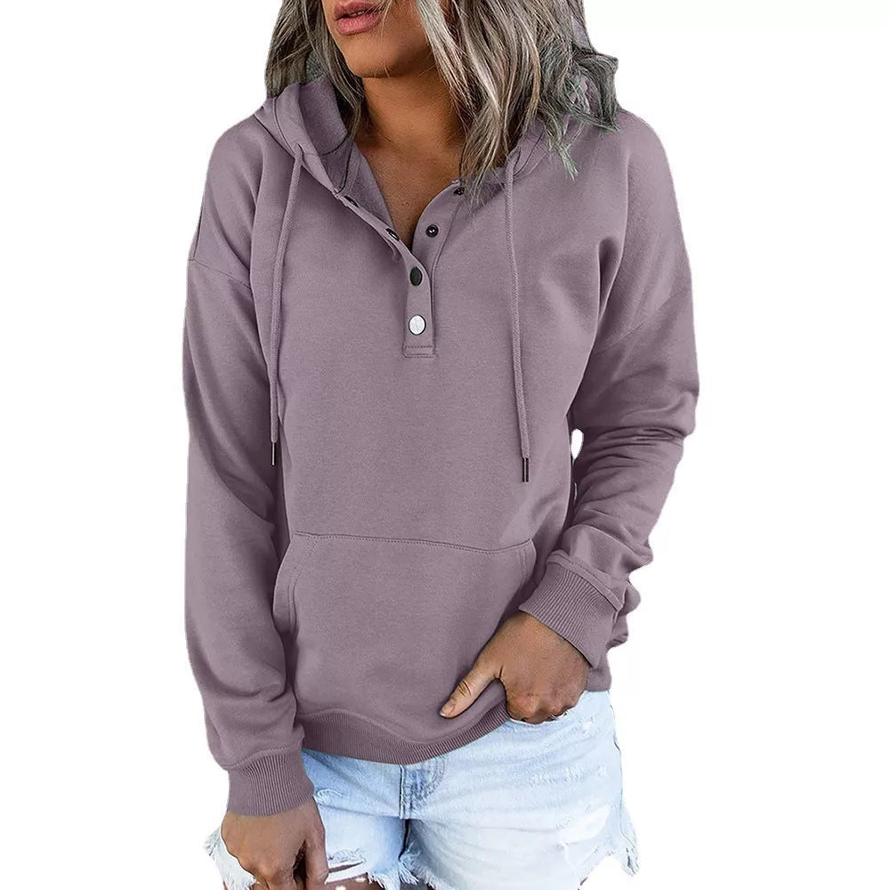 Women's long-sleeved hooded sweatshirt with pockets in various colors