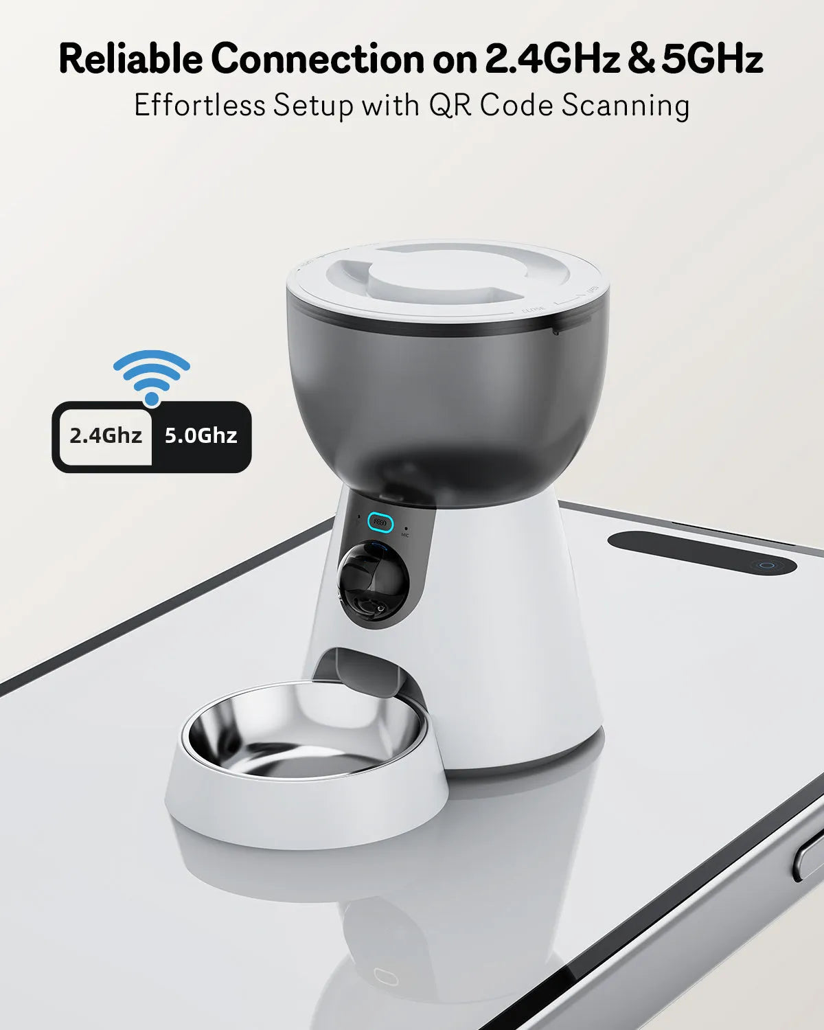 Automatic cat feeder with integrated camera for remote pet monitoring and feeding control