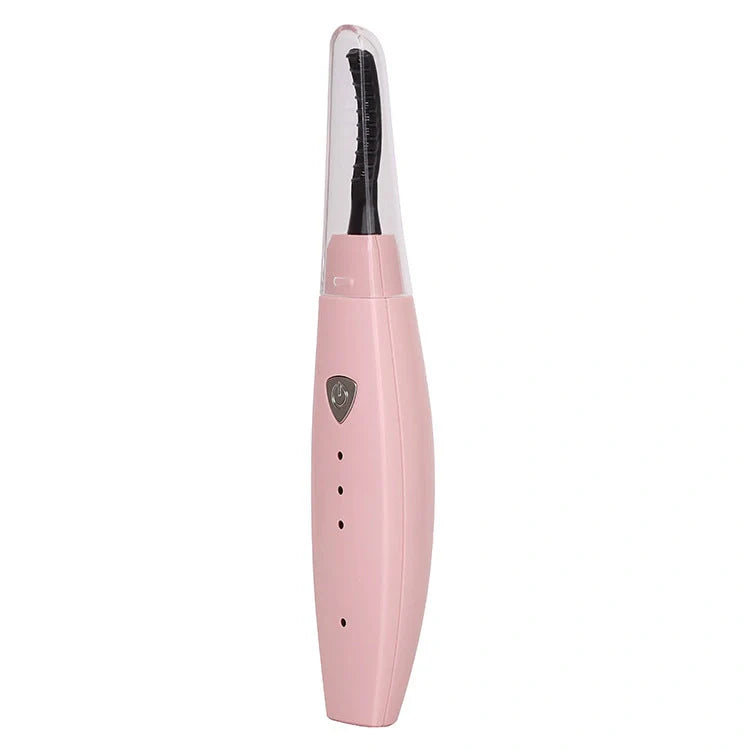 USB rechargeable electric heated eyelash curler in white, pink, black, and blue options
