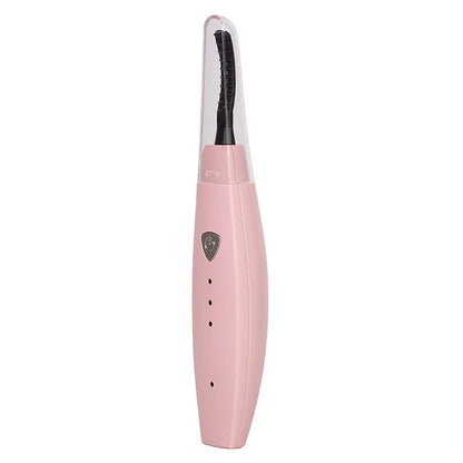 USB rechargeable electric heated eyelash curler in white, pink, black, and blue options