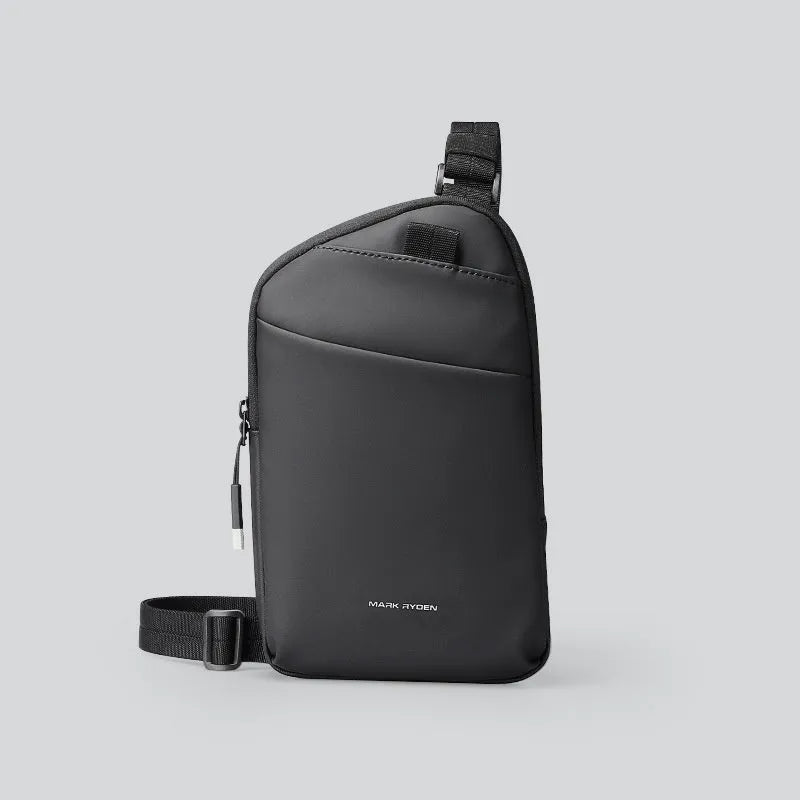 Men's elegant black Oxford cloth crossbody bag with sewing thread detailing