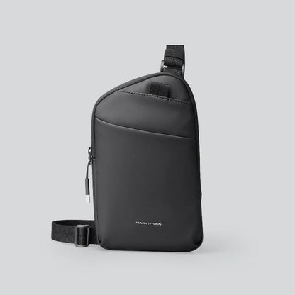 Men's elegant black Oxford cloth crossbody bag with sewing thread detailing