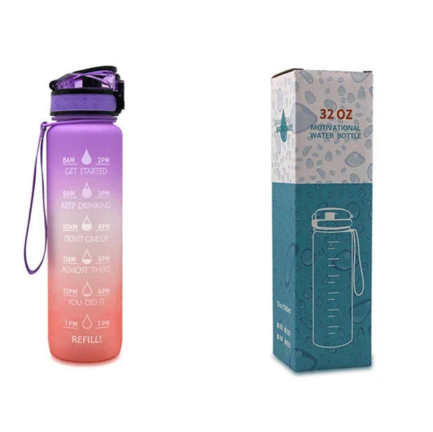 1-Liter Tritan Sports Water Bottle with Time Markers, Bounce Cover, and Motivational Design