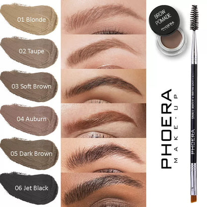 Phoera Eyebrow Cream with 6 shades and double-head brush for natural-looking eyebrows