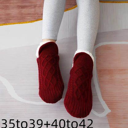 Winter woolen socks with V-opening design and anti-slip dots on soles in navy blue colour