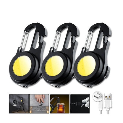 6-in-1 Multi-functional Mini Keychain Lamp with super bright COB light and USB rechargeable battery
