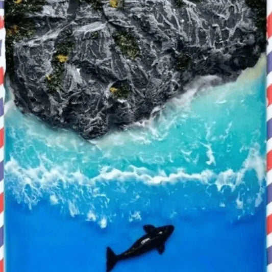 DIY bamboo marine landscape handmade model ornament with whales and sand details, approximately 15-20cm long