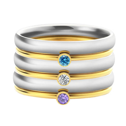 December colour birthstone titanium steel ring with geometric shape and electroplated gold lettering on adjustable sizing band