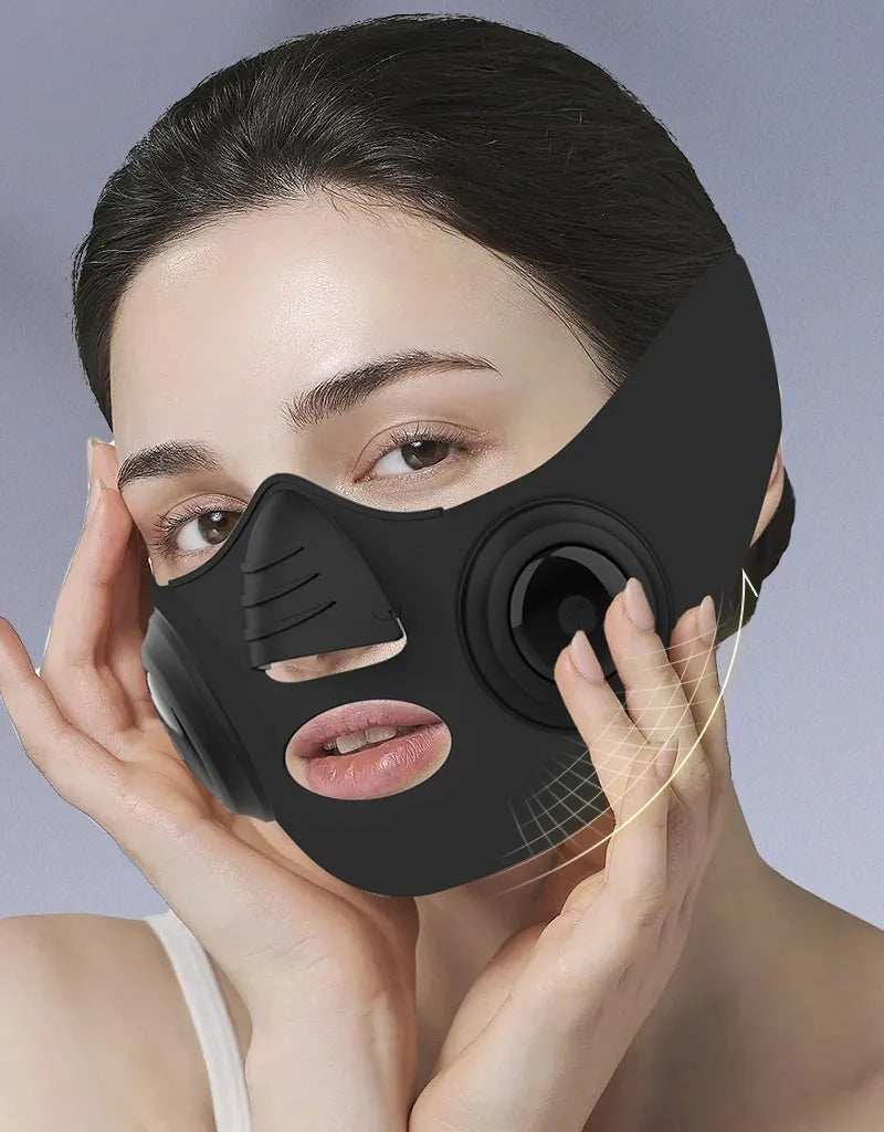 Black handheld photon beauty device for facial skincare with USB charging port