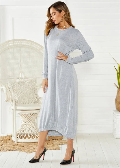 Black lantern dress with lace-up crew neck and loose fit, made from knitted polyester fabric