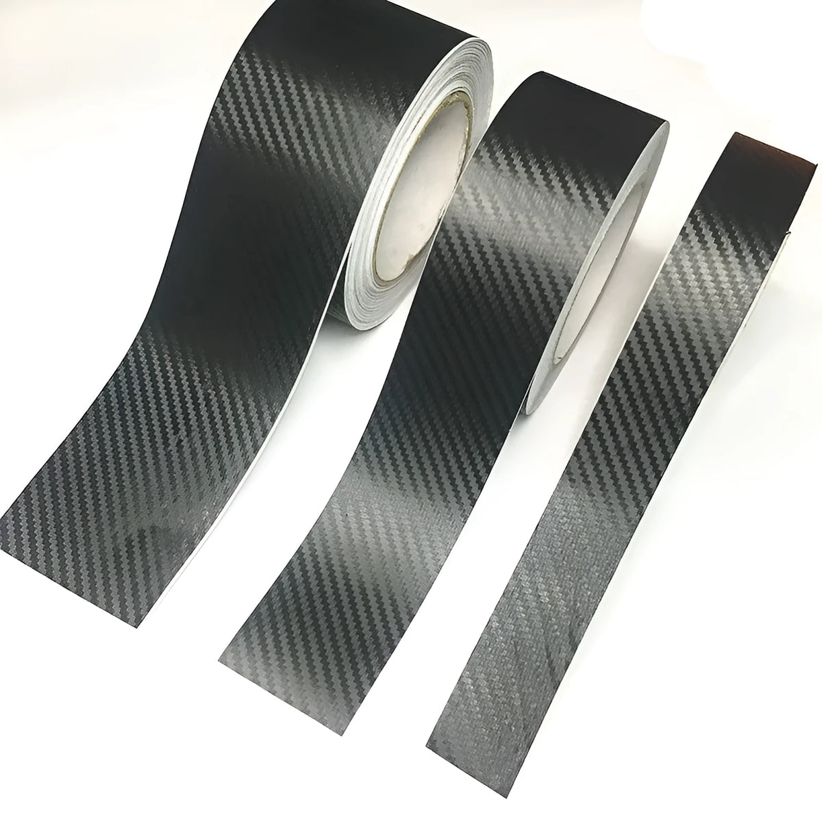 Black PET car door threshold sticker roll in 3D carbon fibre style, 3cm to 10cm wide and 1m to 5m long.