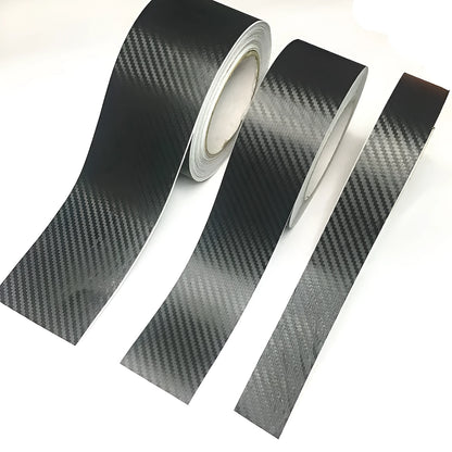 Black PET car door threshold sticker roll in 3D carbon fibre style, 3cm to 10cm wide and 1m to 5m long.