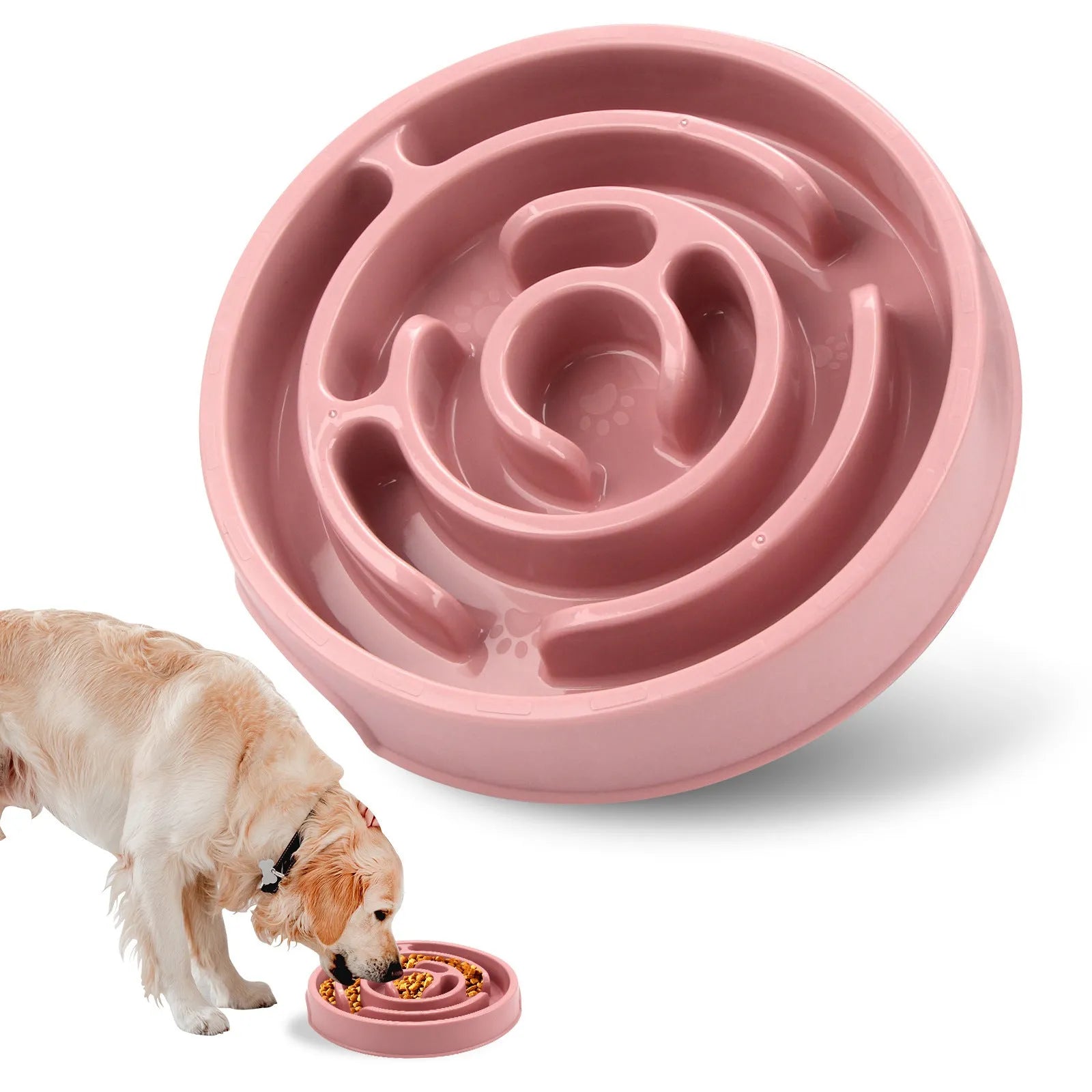 Blue silicone slow feeder dog bowl with labyrinth puzzle design for large breeds